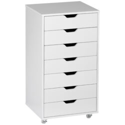 Vinsetto Vertical Filing Cabinet, 7-drawer File Cabinet, Mobile Office Cabinet on Wheels for Study, Home Office, White Aosom UK