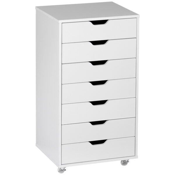 Vinsetto Vertical Filing Cabinet, 7-drawer File Cabinet, Mobile Office Cabinet on Wheels for Study, Home Office, White Aosom UK