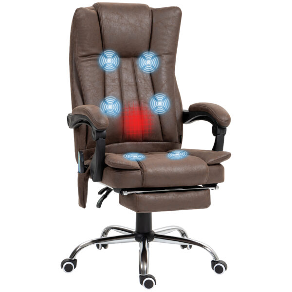 Vinsetto Vibrating Massage Office Chair with Heat, Executive Office Chair, Desk Chair with Height Adjustable and Footrest, Dark Brown Aosom UK