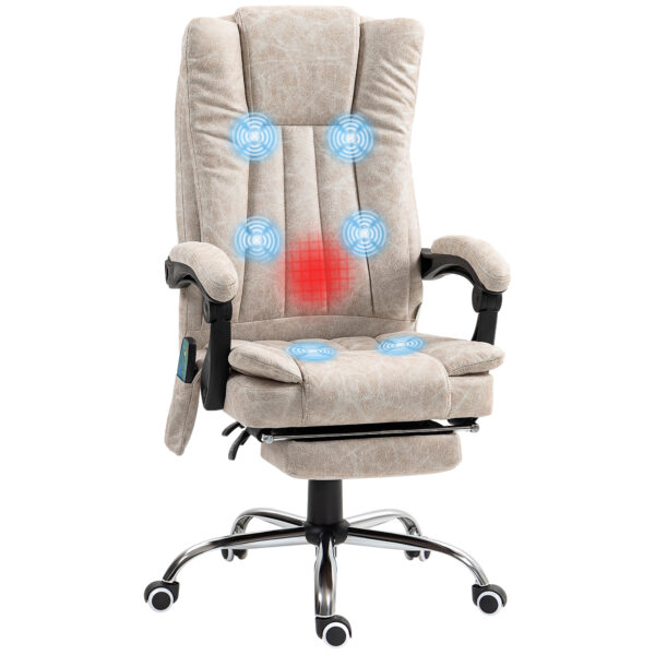Vinsetto Vibrating Massage Office Chair with Heat, Executive Office Chair with Height Adjustable and Footrest, Cream White Aosom UK