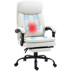 Vinsetto Vibration Massage Office Chair w/ Heat, Microfibre Computer Chair w/ Footrest, Lumbar Support Pillow, Armrest, Reclining Back, Cream White