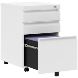 Vinsetto Wooden Cabinet Lockable File Cabinet Mobile Cabinet with 3 Drawers, Storage for Office Equipment, 60H x 39W x 48Dcm, White Aosom UK