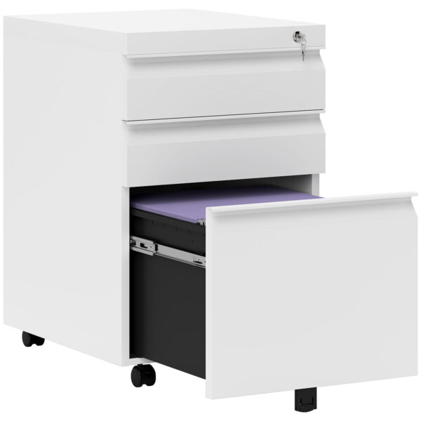 Vinsetto Wooden Cabinet Lockable File Cabinet Mobile Cabinet with 3 Drawers, Storage for Office Equipment, 60H x 39W x 48Dcm, White Aosom UK