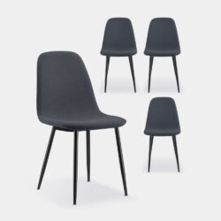 VonHaus Dining Chairs Set of 4 - Charcoal Blue Kitchen Chairs with Black Metal Legs - Upholstered Cord Effect Chairs for Dining Room & Kitchen
