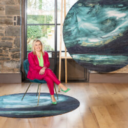 Washable Green Circle Designer Rug - Moonlight Glow - Jacqueline Rooney - 190cm x 190cm