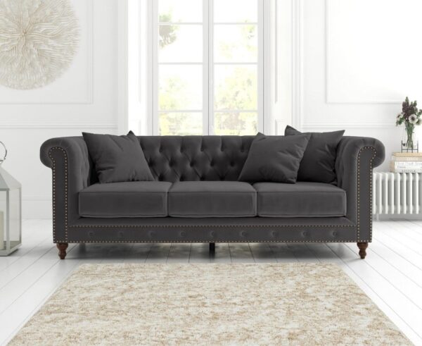 Westminster Chesterfield Dark Grey Velvet 3 Seater Sofa