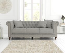 Westminster Chesterfield Grey Linen Fabric 3 Seater Sofa