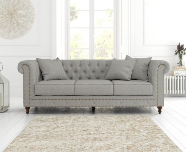 Westminster Chesterfield Grey Linen Fabric 3 Seater Sofa