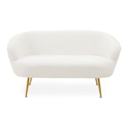 Yurga Fabric 2 Seater Sofa In Plush White With Gold Legs