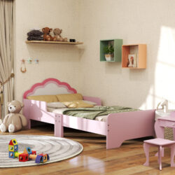 ZONEKIZ Toddler Bed Frame, Princess Bed for Kids, Cloud Design, 143 x 74 x 55 cm, Pink Aosom UK