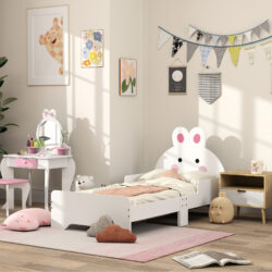 ZONEKIZ Toddler Rabbit Bed Frame, Safe & Sturdy Design, Perfect for Kids' Bedroom, Charming White Aosom UK