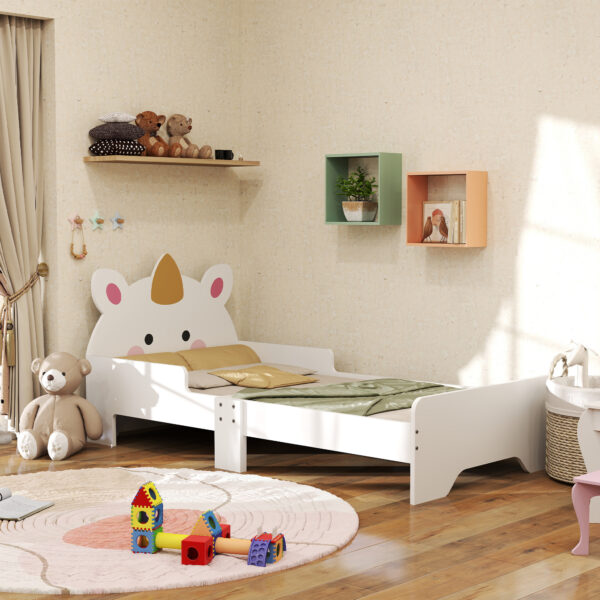 ZONEKIZ Unicorn Toddler Bed, Children's Bedroom Furniture, for Ages 3-6, 143 x 74 x 67 cm, White Aosom UK