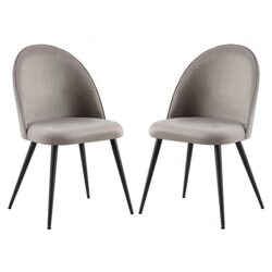 Zebulon Grey Velvet Dining Chairs With Black Metal Legs In Pair