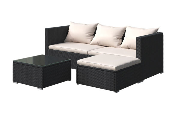 5PC Rattan Furniture Set Outdoor Sofa 4 Seats Garden Patio Furniture with Cushions Black
