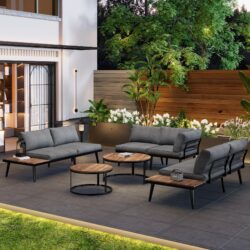 6-Piece Garden Lounge Set with Acacia Wood Tables, Galvanised Iron Frame, Ideal for Indoor and Outdoor Use, 160L x 64W x 75H cm, Grey Aosom.UK