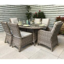 Aboba Glass Oval Garden Dining Set 2 Armchairs 4 Chairs In Grey