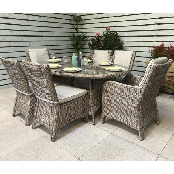 Aboba Glass Oval Garden Dining Set 2 Armchairs 4 Chairs In Grey