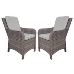 Abobo Grey Rattan Dining Armchairs With Cushions In Pair