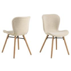 Baldwin Cream Fabric Dining Chairs With Oak Legs In Pair