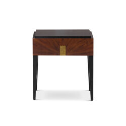 Beverly 1 Drawer Bedside Table - Brown Wood & Hammered Brass