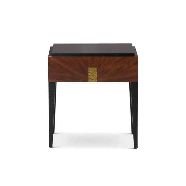 Beverly 1 Drawer Bedside Table - Brown Wood & Hammered Brass