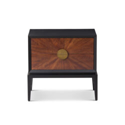 Beverly 2 Drawer Bedside Table - Brown Wood & Hammered Brass