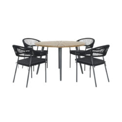 Bisou Outdoor 4 Seater Dining Set - Teak & Black