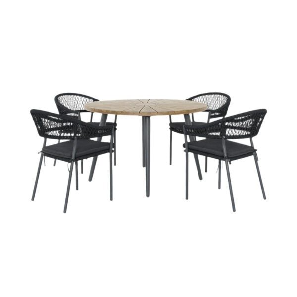 Bisou Outdoor 4 Seater Dining Set - Teak & Black