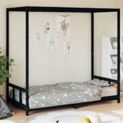 Burwell 90x190cm Wooden Children Bed In Black