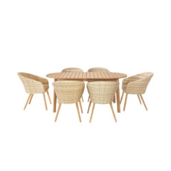 Caroon Outdoor 6 Seater Dining Set - Light Acacia Wood