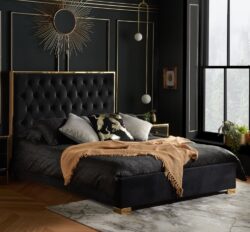 Chelsea - Double - Low Foot-End Bed Frame - Black/Gold - Velvet - 4ft6 - Happy Beds
