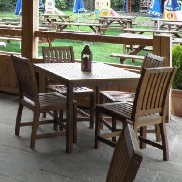 Danil Outdoor Wooden Dining Table With 4 Side Chairs In Oak