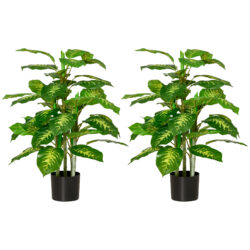 HOMCOM 2 PCs Artificial Evergreen Tree Fake Decorative Plant in Nursery Pot for Indoor Outdoor Décor, Green Aosom UK