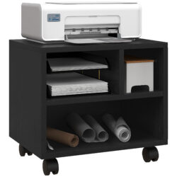 HOMCOM 2-Tier Printer Stand with Storage, Under Desk Printer Cart on Wheels with 3 Compartments, Desktop Printer Table for Office, Black Aosom UK