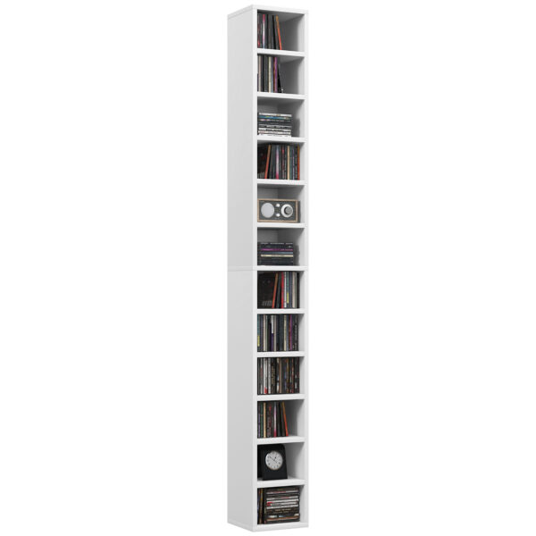 HOMCOM 204 CD Storage Unit, DVD Storage Tower with 12 Cubes, 175cm Tall Bookcase for Living Room, Home Office, Study Room, White Aosom UK