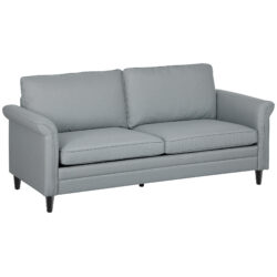 HOMCOM 3 Seater Sofa, Modern Fabric Sofa Couch with Spring Cushion, Rubber Wood Legs, 191cm Upholstered Settee for Living Room, Bedroom, Home Office, Guest Room, Grey
