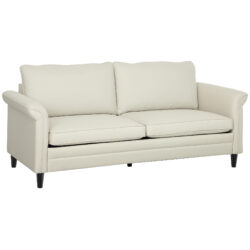 HOMCOM 3 Seater Sofa, Modern Fabric Sofa Couch with Spring Cushion, Rubber Wood Legs, 191cm Upholstered Settee for Living Room, Bedroom, Home Office, Guest Room, Cream White