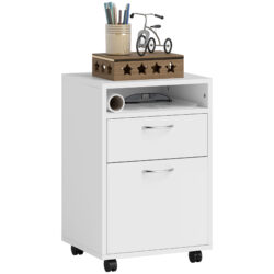 HOMCOM 60cm Storage Cabinet w/ Drawer Open Shelf Metal Handles 4 Wheels Office Home Organiser Mobile Printer White Aosom UK