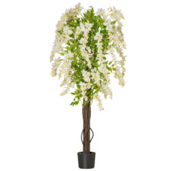 HOMCOM Artificial Realistic White Wisteria Tree Faux Decorative Plant in Nursery Pot for Indoor Outdoor Décor, 160cm Aosom UK
