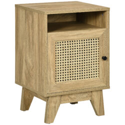 HOMCOM Bedside Cabinet with Rattan Detail, Side Table with Shelf & Cupboard, 39x35x60cm, Natural Aosom UK