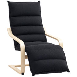 HOMCOM Birch Wood Lounge Chair, Upholstered Recliner Lounge Seat with Adjustable Footrest, Modern Armchair for Living Room, Bedroom, Balcony, Office, Black