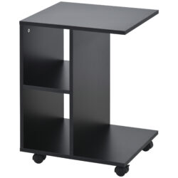 HOMCOM C-Shape End Table Unique Storage Unit w/ 2 Shelves 4 Wheels Freestanding Home Office Furniture Cabinet Square Studio Black Aosom UK