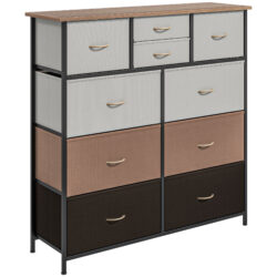 HOMCOM Chest of Drawers for Bedroom, 10-Drawer Dresser with Foldable Fabric Drawers and Metal Frame, Colourful Storage Solution Aosom UK