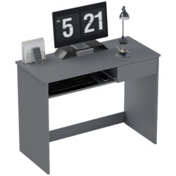 HOMCOM Compact Computer Desk with Keyboard Tray, Home Office Desk with Drawer for Bedroom Study, Grey