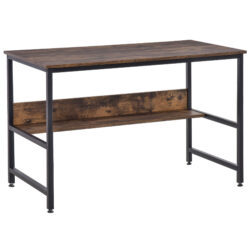 HOMCOM Computer Desk w/ Storage Shelf Adjustable Feet Metal Frame Home Office Laptop Study Writing Workstation Table Rustic Brown Aosom UK