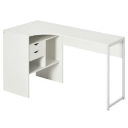 HOMCOM Corner Computer Desk L-Shaped Workstation with Storage Shelf Drawer for Home Office - White Aosom UK