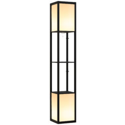 HOMCOM Floor Lamp with Shelves, Floor Standing Lamp with Dual Ambient Light and Two Shelves, for Living Room, Bedroom, Black Aosom UK
