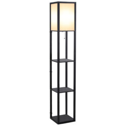 HOMCOM Floor Lamp with Shelves, Modern Floor Standing Lamp with Storage Shelf for Living Room, Reading Standing Lamp, Black Aosom UK