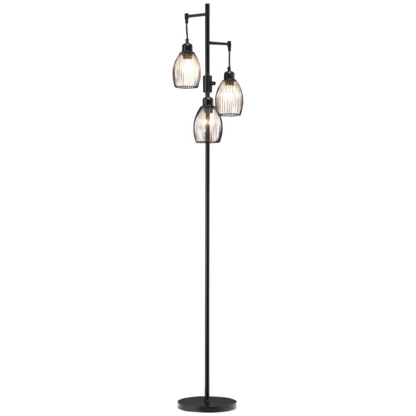HOMCOM Industrial Floor Lights with Metal lampshades, 3-Light Floor Standing Lamp for Living Room, Bedroom, Dinging Room, Study, Black Aosom UK