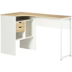 HOMCOM L-Shaped Corner Computer Desk Study Table PC Work w/ Storage Shelf Drawer Slide Office Home Workstation Space Saving - Light Brown Aosom UK